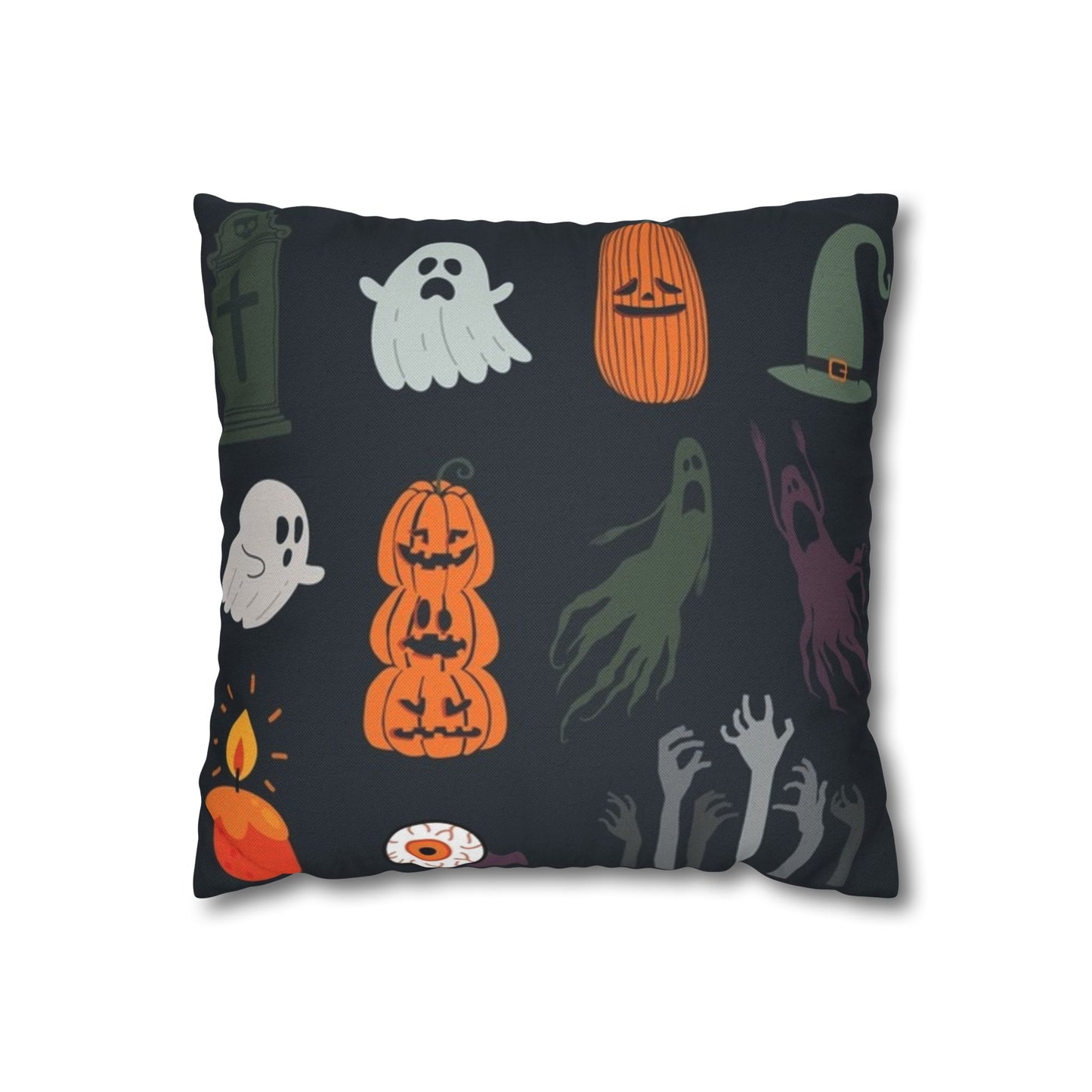 Halloween-Themed Spun Polyester Square Pillowcase | Ghosts & Ghouls Decor, Spooky Couch Accent, Fall Home Decoration, Witch & Pumpkin Design