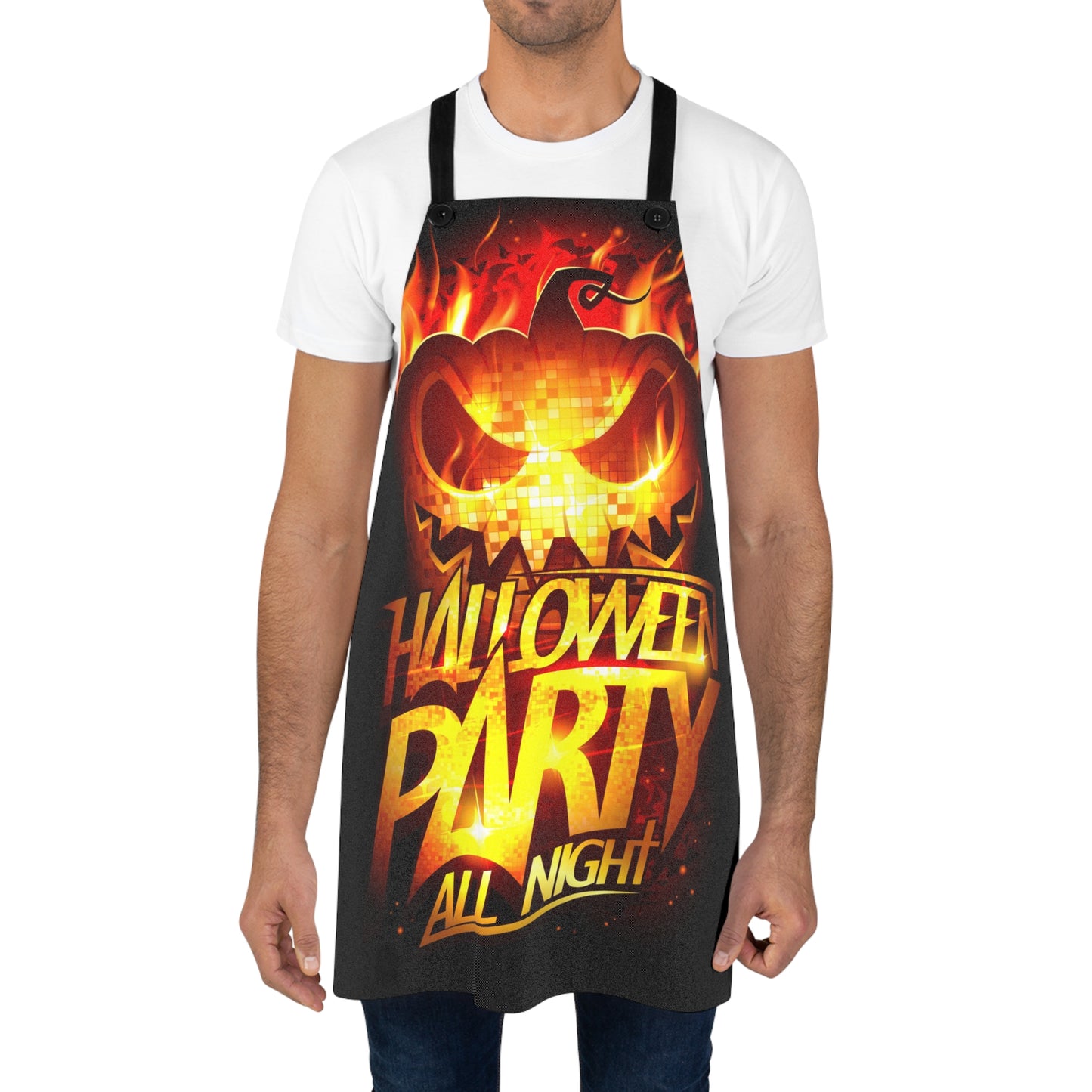 Halloween Party Apron with Fiery Pumpkin Design, Unique Gift for Chefs, Cooking Enthusiasts, Holiday Decor, Kitchen Celebration Supplies