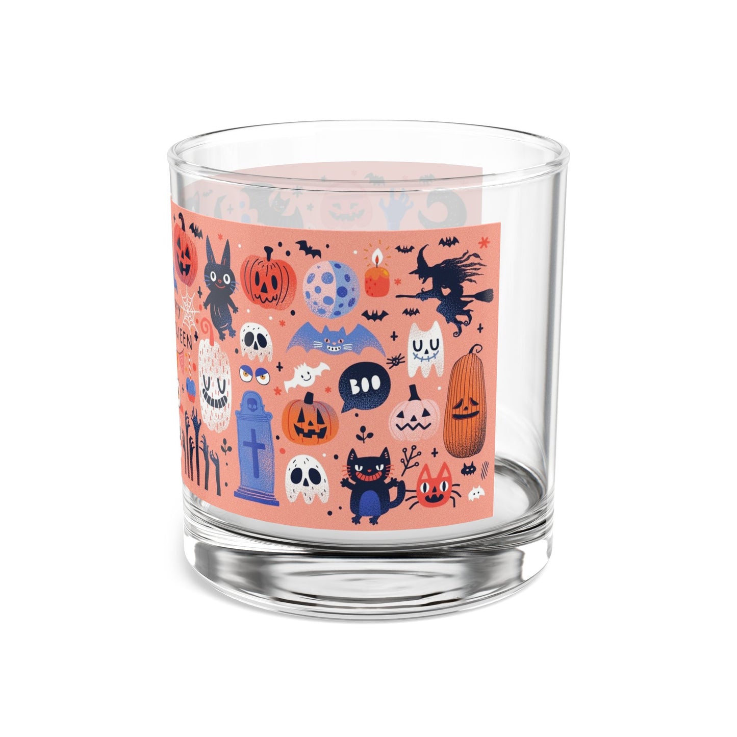 Halloween Themed Rocks Glass, Spooky Decor, Fun Party Drinkware, Unique Gift for Halloween, Cat Lover Glass