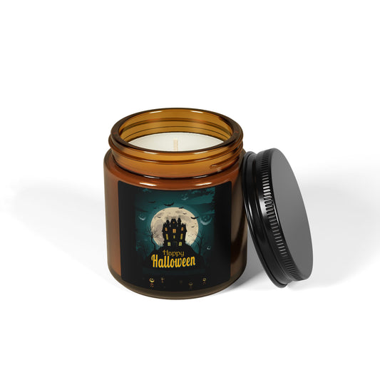 Halloween Scented Soy Candle, Aromatic Amber Jar, Fall Decor, Spooky Gift, Eco-Friendly, Home Fragrance