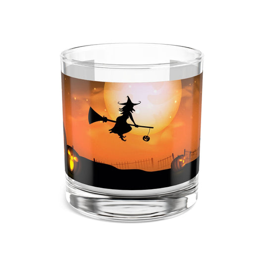 Halloween Themed Rocks Glass - Spooky Witch and Pumpkin Design, Festive Glassware for Parties, Fall Decor, Unique Gift