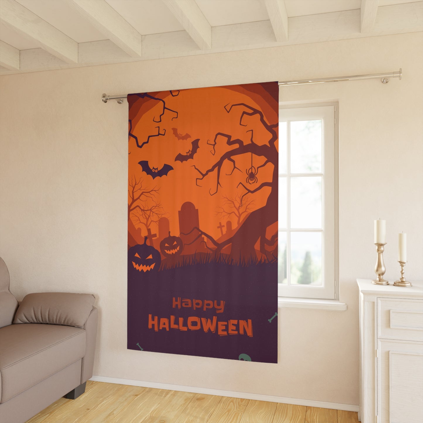 Halloween-Themed Window Curtain, Spooky Home Decor, Seasonal Curtain, Festive Room Accessory, Fall Decorations