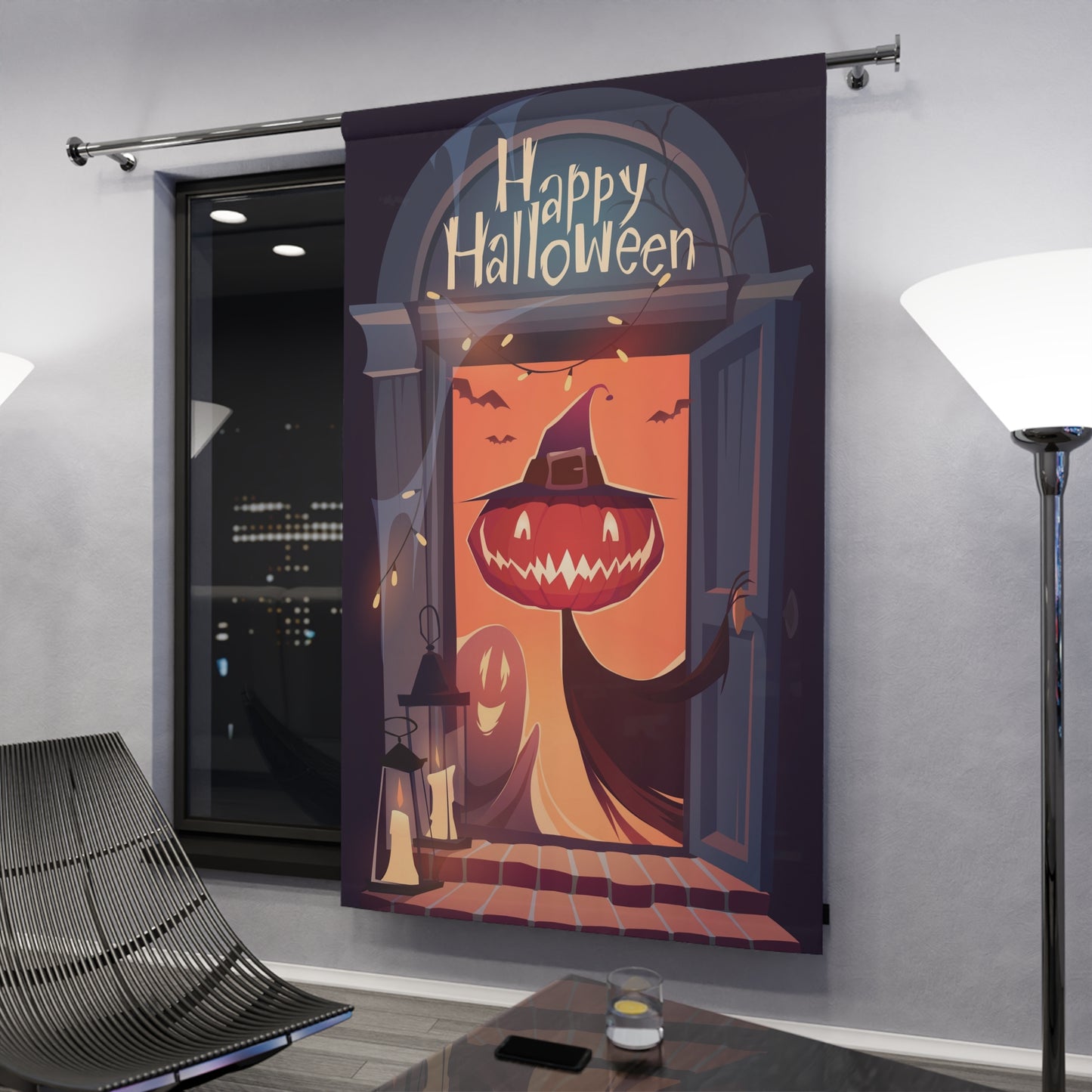 Halloween Window Curtain - Spooky Home Décor, Festive Room Accent, Trick or Treat Spirit, Autumn Vibes, Whimsical Wall Hanging