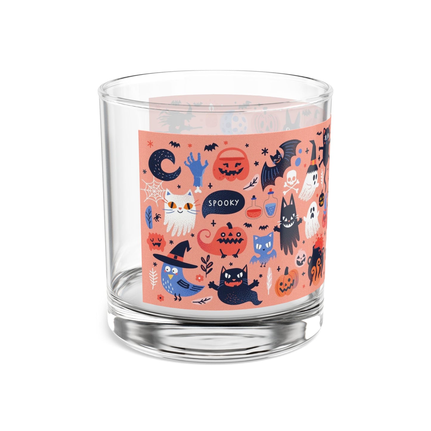 Halloween Themed Rocks Glass, Spooky Decor, Fun Party Drinkware, Unique Gift for Halloween, Cat Lover Glass