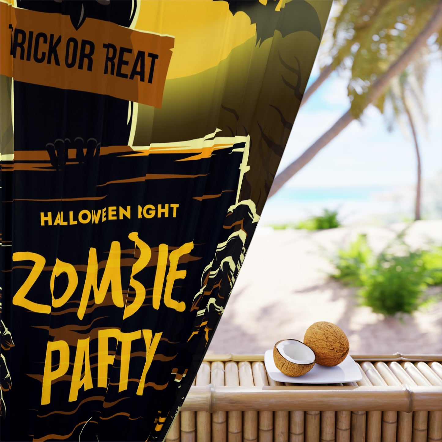 Halloween Zombie Party Window Curtain - Spooky Home Decor, Trick or Treat, Halloween Decor, Haunted House, Horror Theme