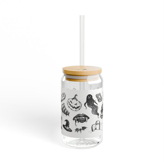 Halloween-Themed Sipper Glass, Ghosts, Pumpkins, Holiday Drinkware, Spooky Decor, Party Favors, Unique Gifts