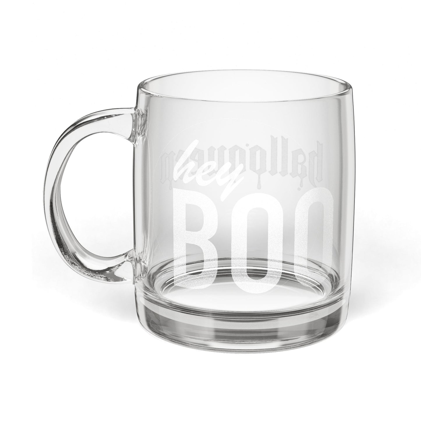 Engraved Glass Coffee Mug for Him, Perfect Gift for Halloween, Personalized Mug for Friends, Cute Coffee Cup, Boo Themed Drinkware