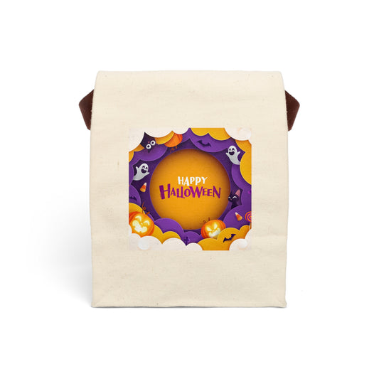Halloween Canvas Lunch Bag with Strap, Spooky Lunch Tote, Reusable Bag, Fall Picnic Accessory, Trick or Treat Bag, Eco-Friendly Storage
