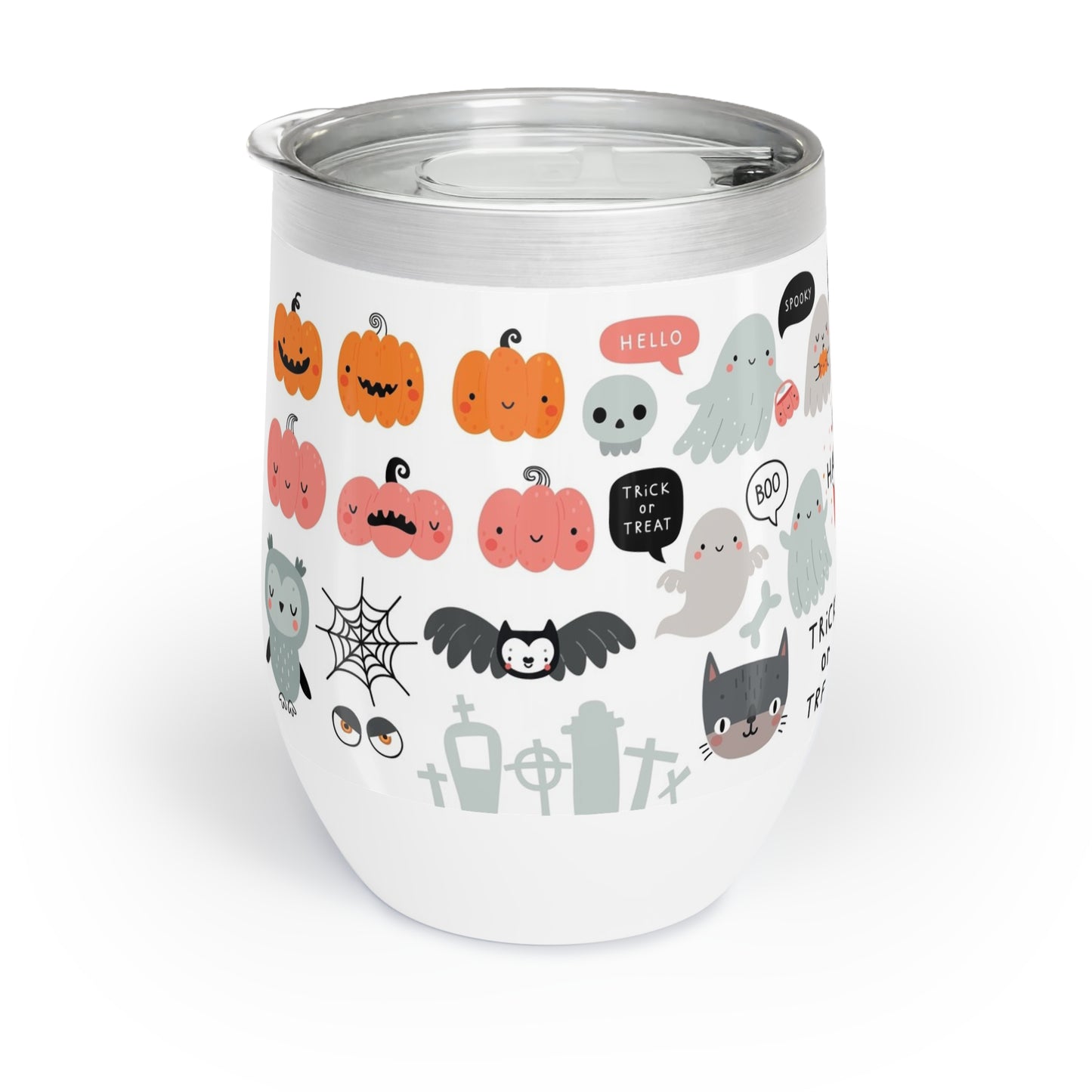 Halloween Ghosts Wine Tumbler, Cute Halloween Mug, Trick or Treat Cup