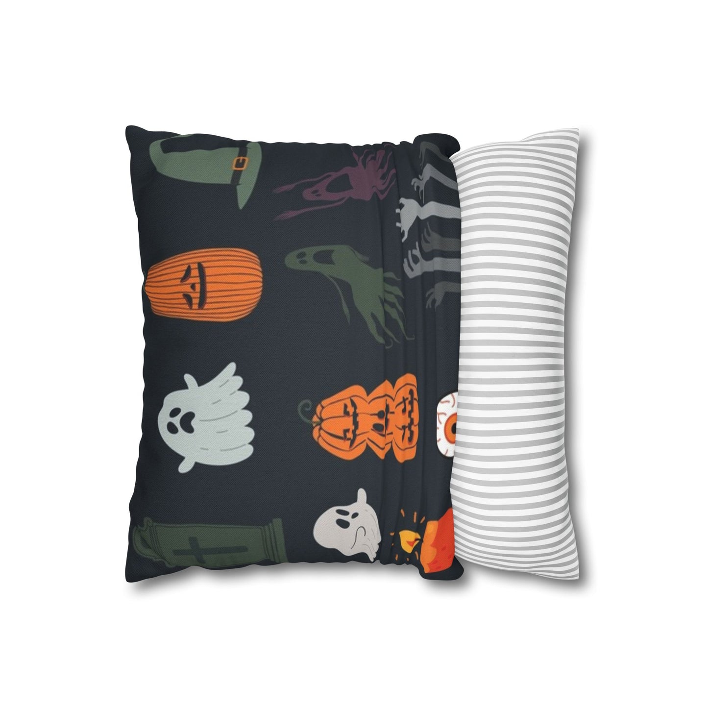 Halloween-Themed Spun Polyester Square Pillowcase | Ghosts & Ghouls Decor, Spooky Couch Accent, Fall Home Decoration, Witch & Pumpkin Design