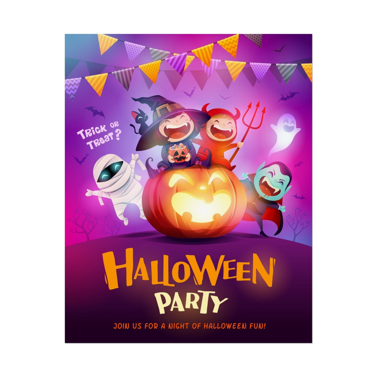 Halloween Party Rolled Poster, Spooky Wall Art for Kids, Halloween Decorations, Trick or Treat Decor, Fun Holiday Poster