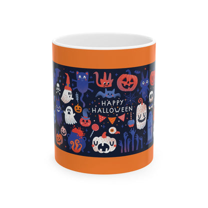 Halloween Themed Ceramic Mug with Spooky Designs, Trick or Treat Coffee Cup, Festive Drinkware for Halloween, Cute Ghost and Pumpkin