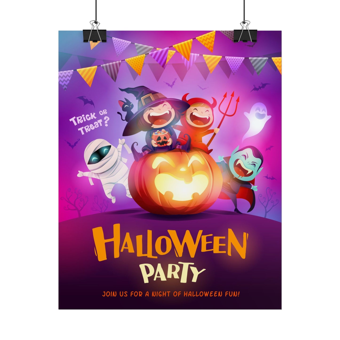 Halloween Party Rolled Poster, Spooky Wall Art for Kids, Halloween Decorations, Trick or Treat Decor, Fun Holiday Poster