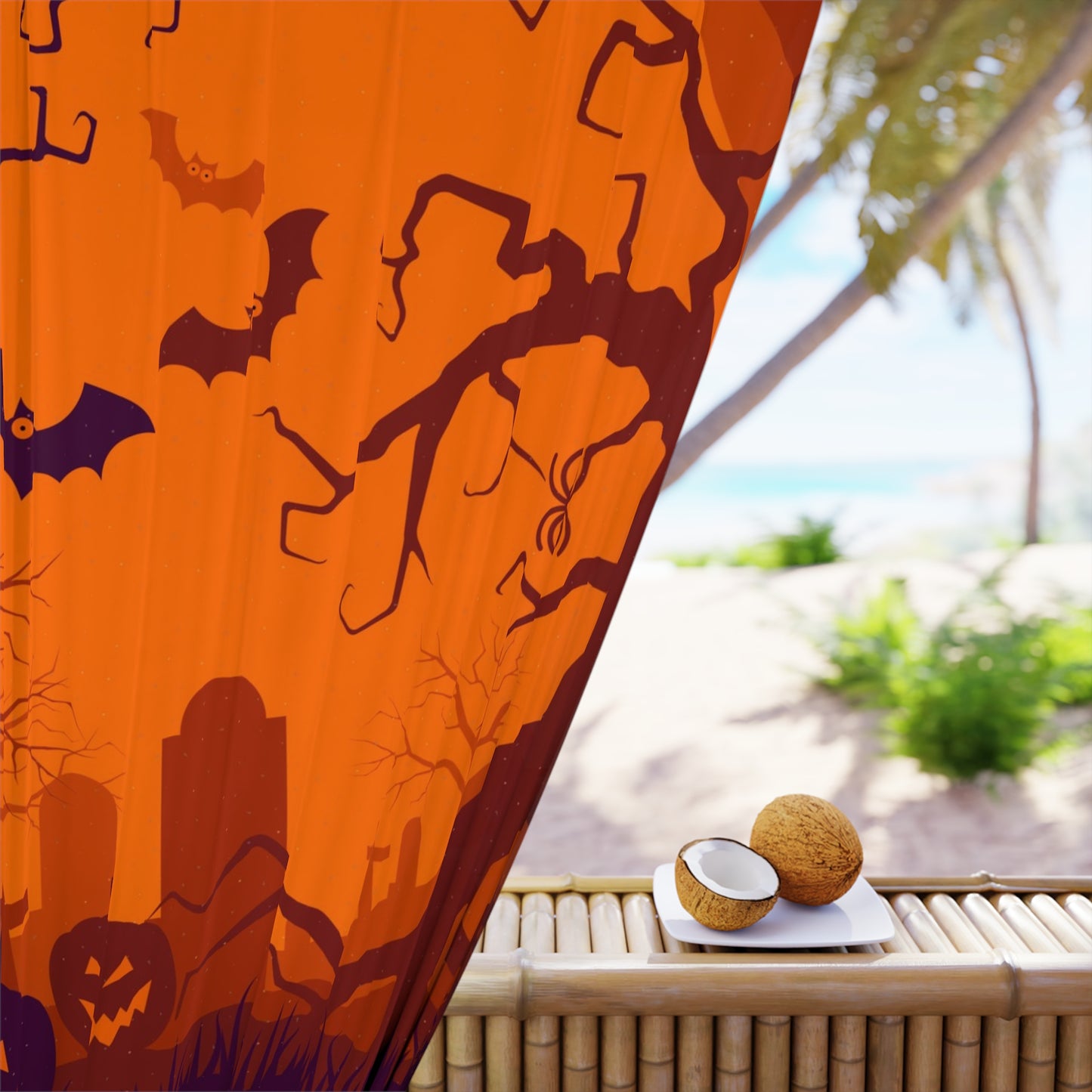 Halloween-Themed Window Curtain, Spooky Home Decor, Seasonal Curtain, Festive Room Accessory, Fall Decorations