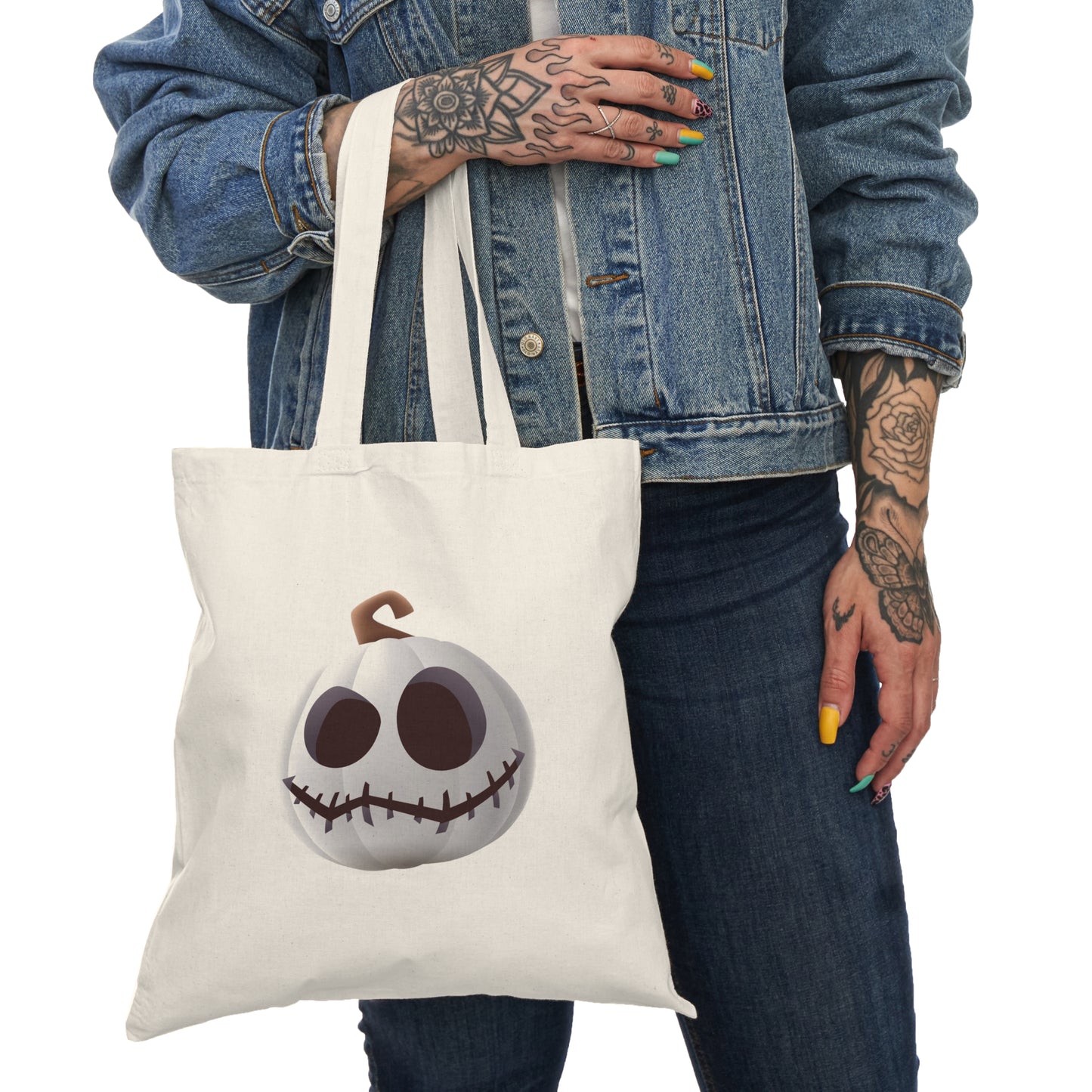 Halloween Trick or Treat Bag Tote Halloween-Themed Natural Tote Bag, Trick or Treat Bag
