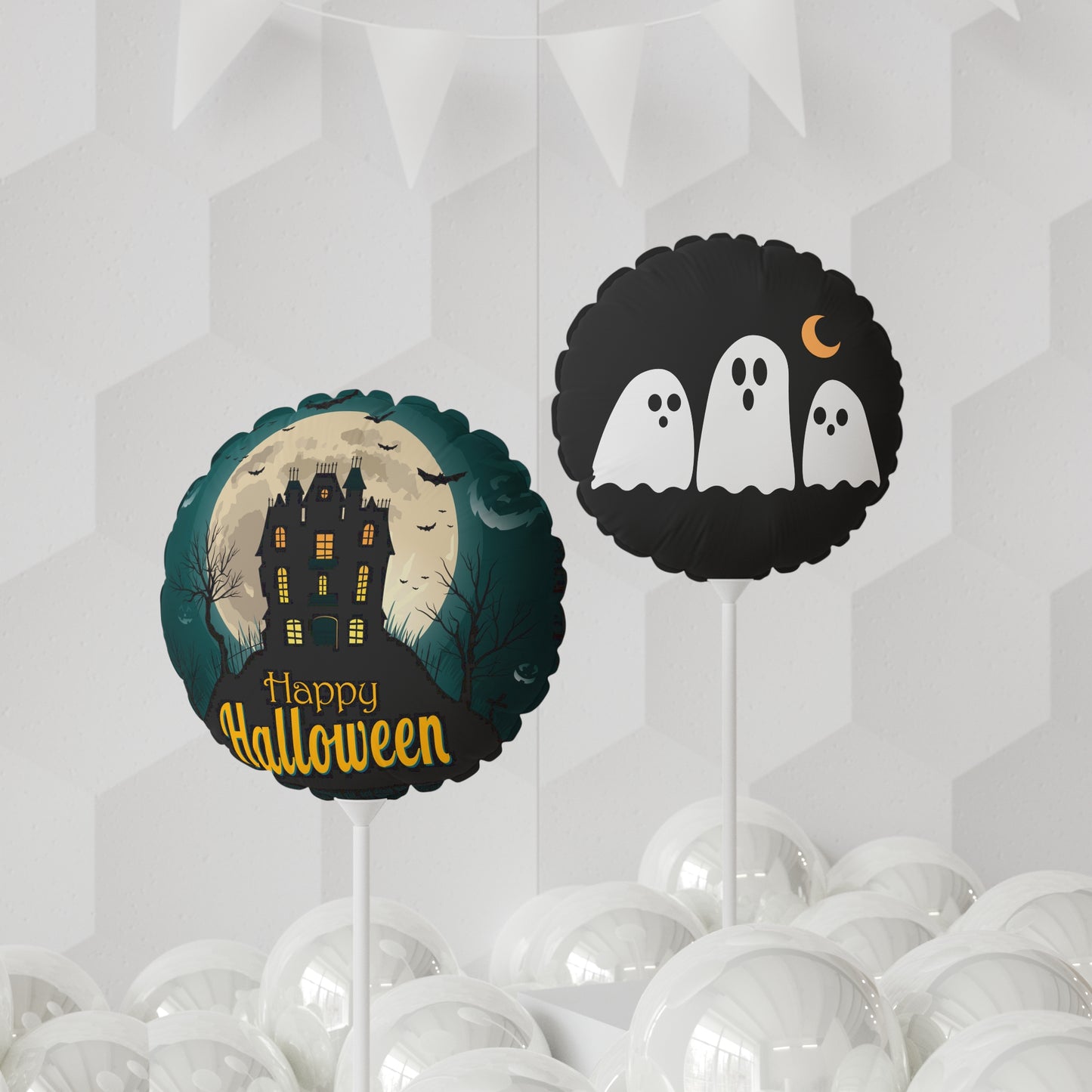 Halloween Balloons, Fun Round and Heart-shaped Party Decorations, Ghost & Haunted House Designs, Spooky Celebrations, Halloween Party
