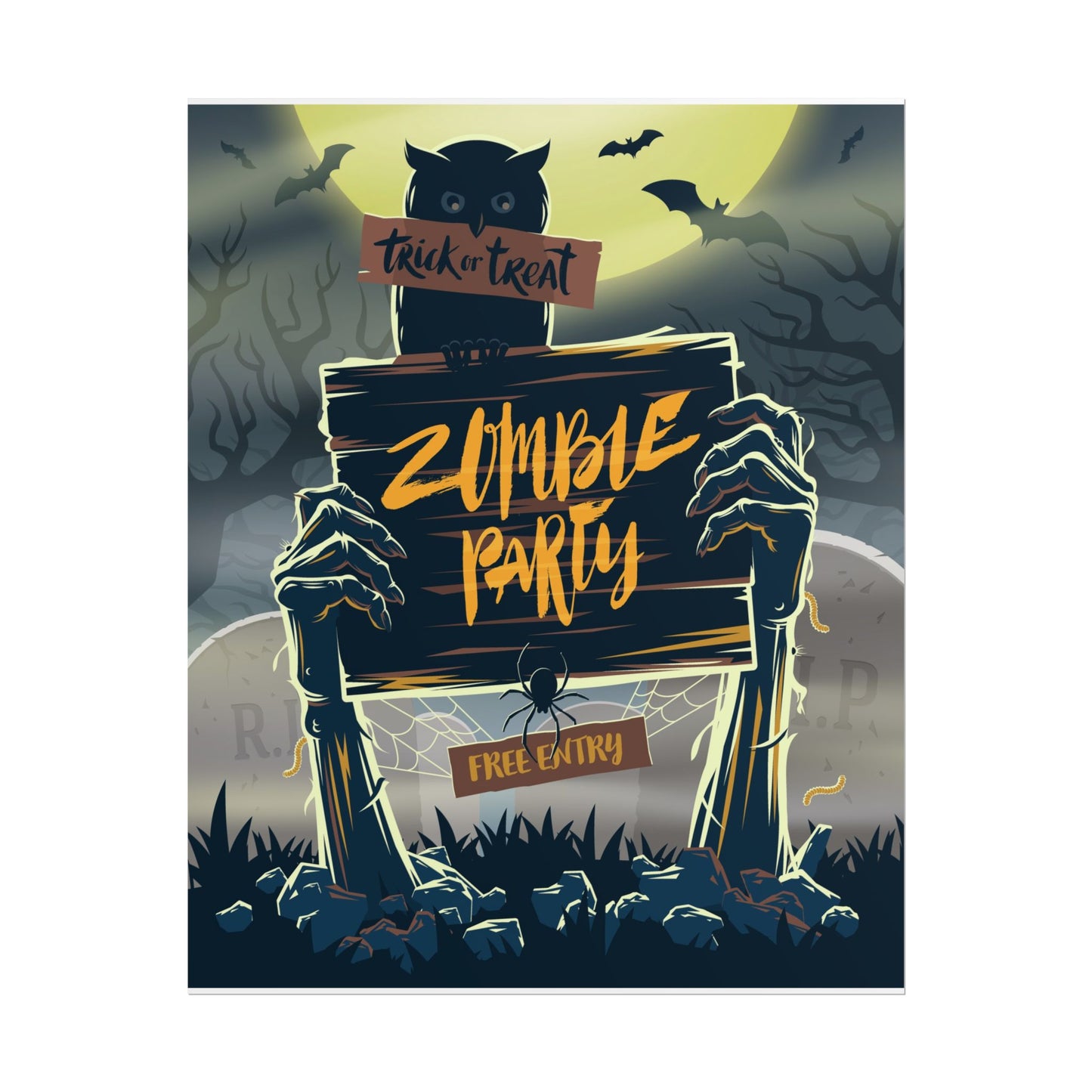 Zombie Party Rolled Posters | Halloween Decor, Spooky Wall Art, Trick or Treat Party, Haunted House Decoration, Gift for Halloween Lovers