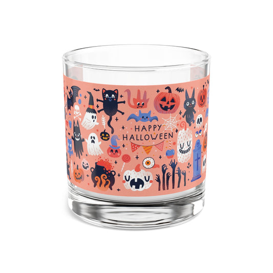 Halloween Themed Rocks Glass, Spooky Decor, Fun Party Drinkware, Unique Gift for Halloween, Cat Lover Glass