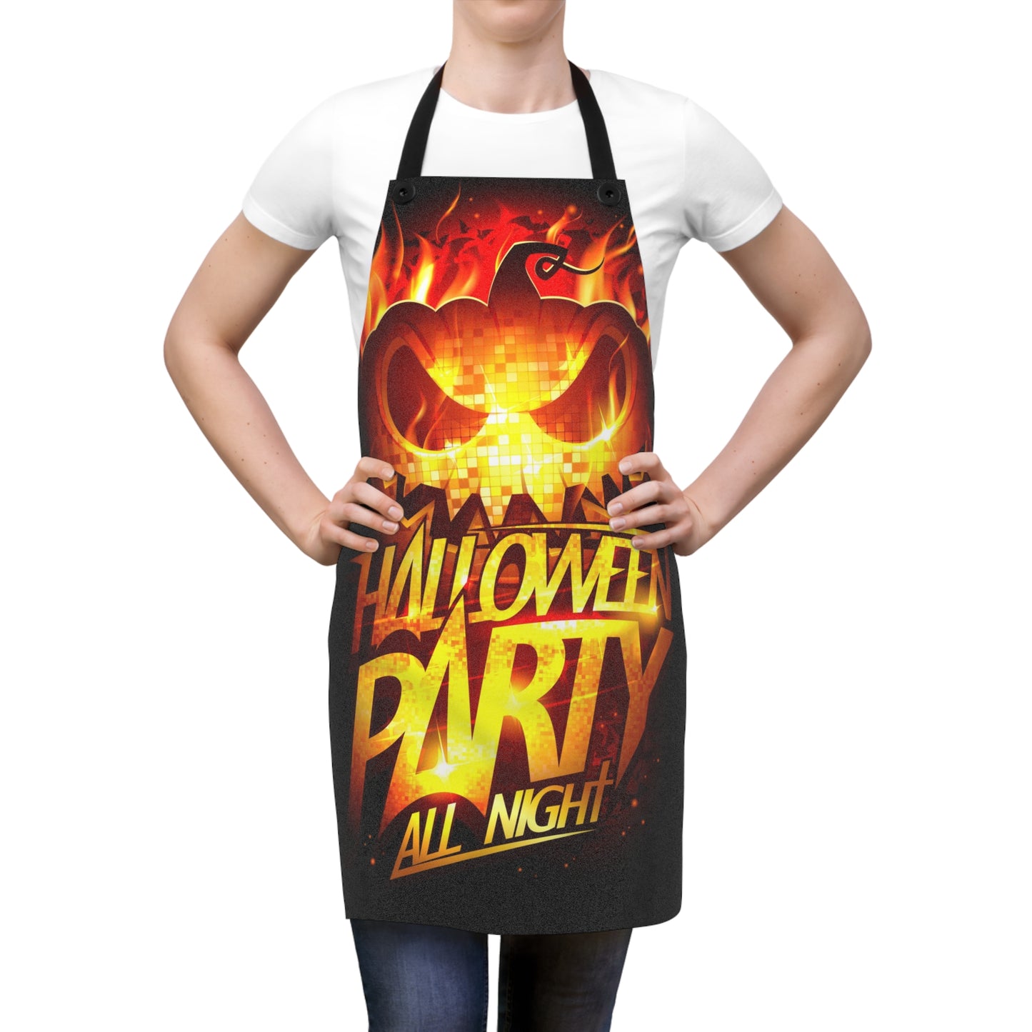 Halloween Party Apron with Fiery Pumpkin Design, Unique Gift for Chefs, Cooking Enthusiasts, Holiday Decor, Kitchen Celebration Supplies