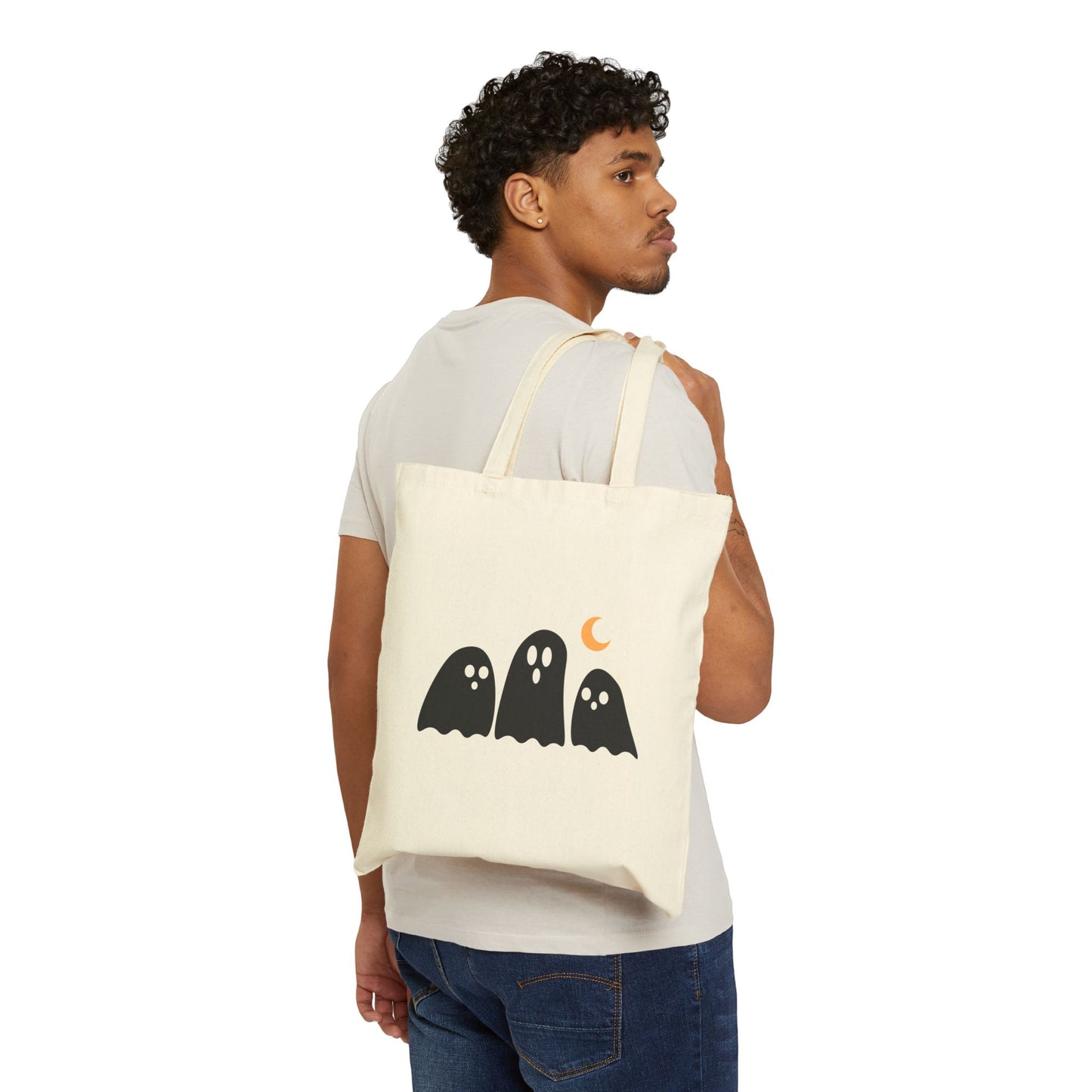 Halloween-Themed Cotton Canvas Tote Bag, Spooky Carry Bag, Pumpkin Tote, Ghost Print Bag, Fall Fashion Accessory, Eco-Friendly Gift