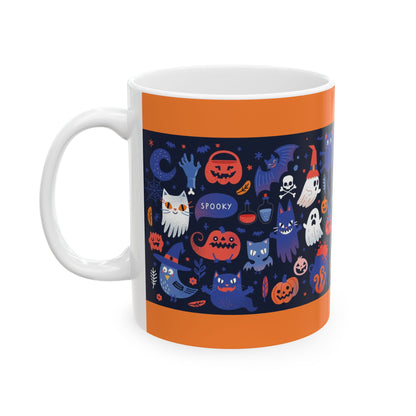 Halloween Themed Ceramic Mug with Spooky Designs, Trick or Treat Coffee Cup, Festive Drinkware for Halloween, Cute Ghost and Pumpkin