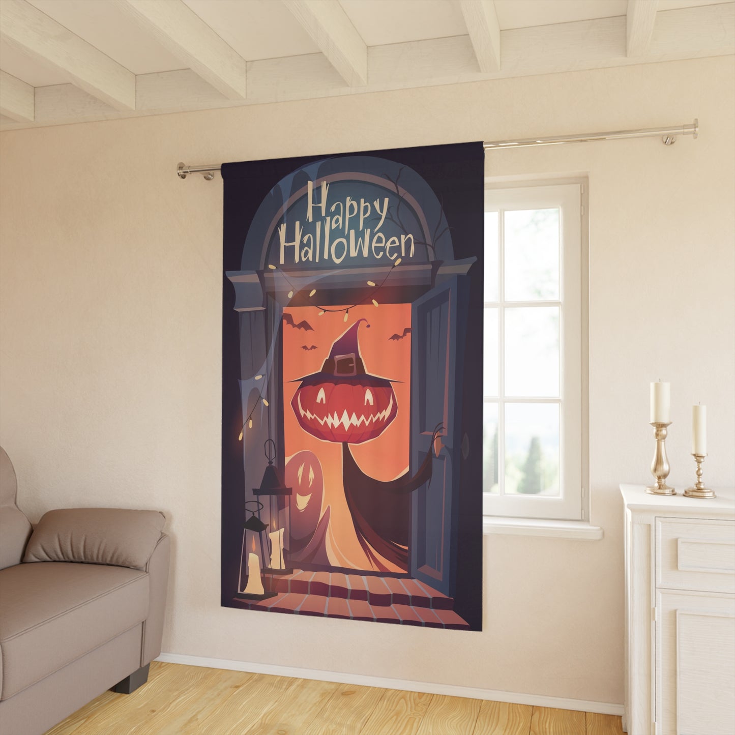 Halloween Window Curtain - Spooky Home Décor, Festive Room Accent, Trick or Treat Spirit, Autumn Vibes, Whimsical Wall Hanging