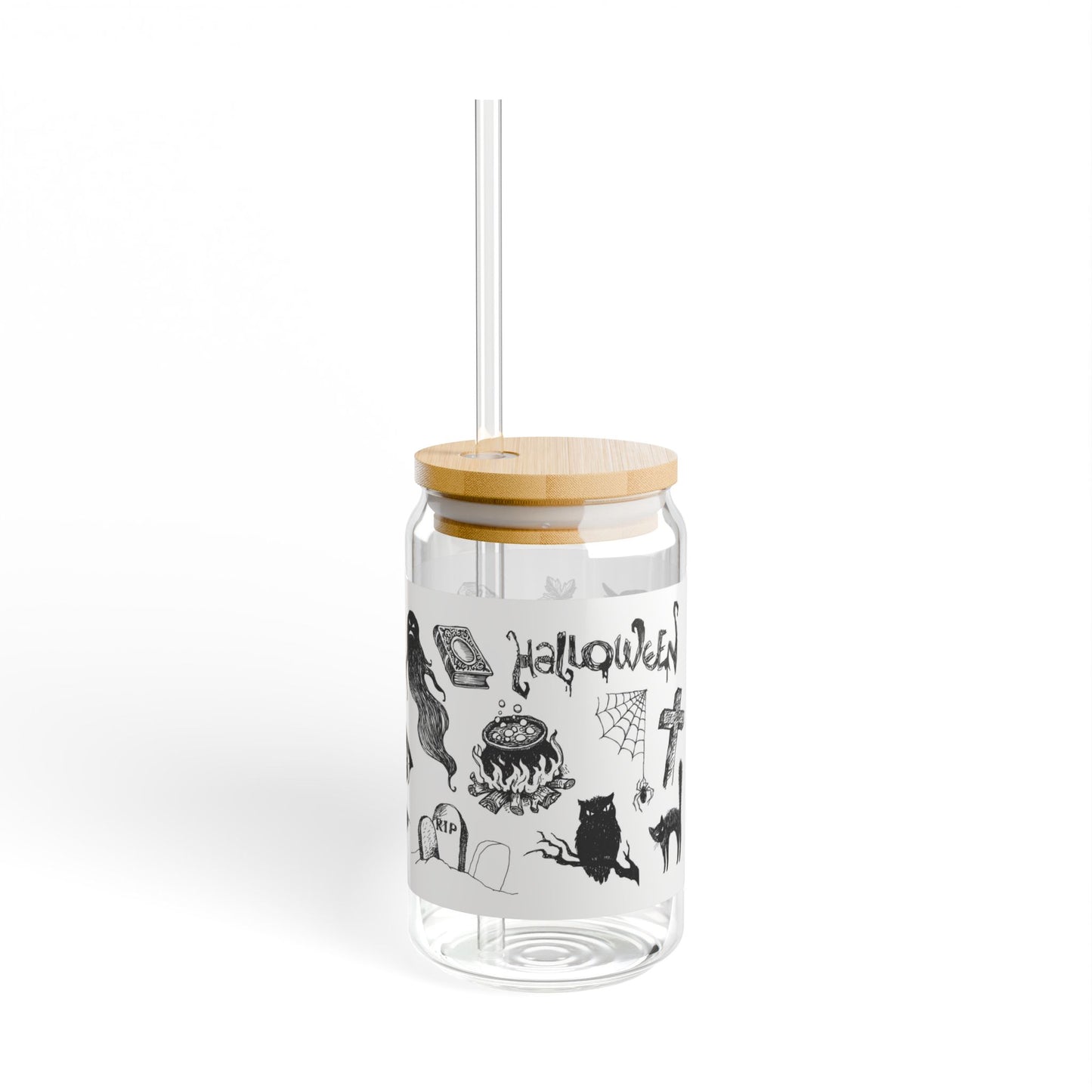 Halloween-Themed Sipper Glass, Ghosts, Pumpkins, Holiday Drinkware, Spooky Decor, Party Favors, Unique Gifts
