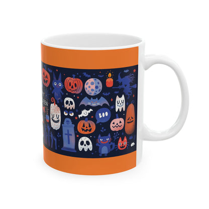 Halloween Themed Ceramic Mug with Spooky Designs, Trick or Treat Coffee Cup, Festive Drinkware for Halloween, Cute Ghost and Pumpkin