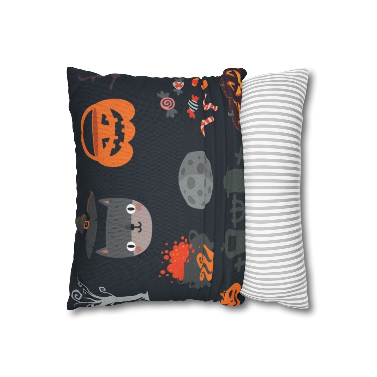 Halloween-Themed Spun Polyester Square Pillowcase | Ghosts & Ghouls Decor, Spooky Couch Accent, Fall Home Decoration, Witch & Pumpkin Design