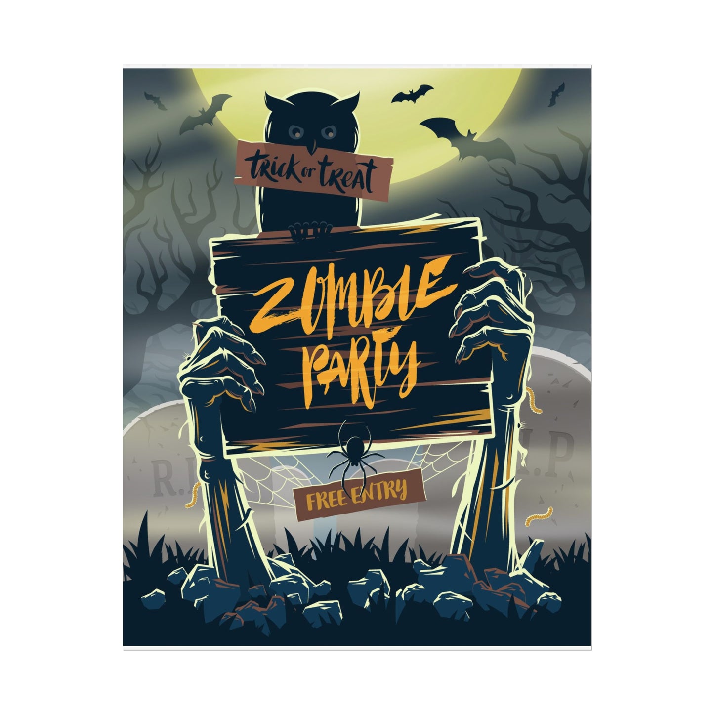 Zombie Party Rolled Posters | Halloween Decor, Spooky Wall Art, Trick or Treat Party, Haunted House Decoration, Gift for Halloween Lovers