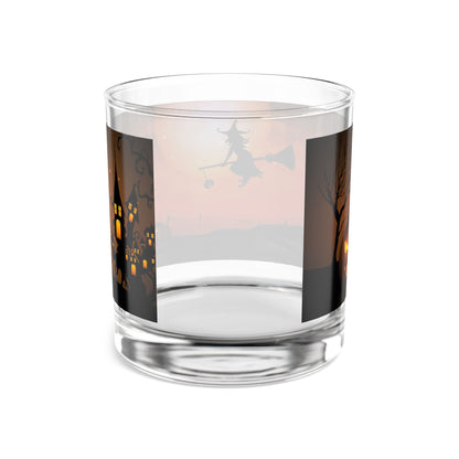 Halloween Themed Rocks Glass - Spooky Witch and Pumpkin Design, Festive Glassware for Parties, Fall Decor, Unique Gift