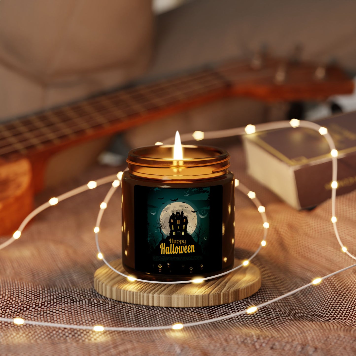 Halloween Scented Soy Candle, Aromatic Amber Jar, Fall Decor, Spooky Gift, Eco-Friendly, Home Fragrance