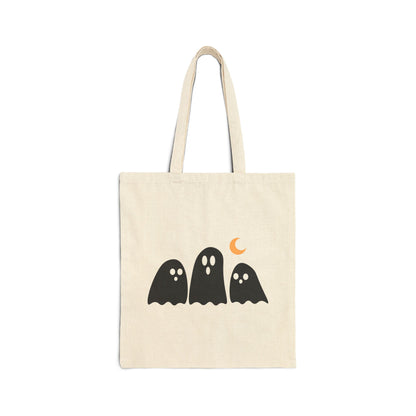 Halloween-Themed Cotton Canvas Tote Bag, Spooky Carry Bag, Pumpkin Tote, Ghost Print Bag, Fall Fashion Accessory, Eco-Friendly Gift