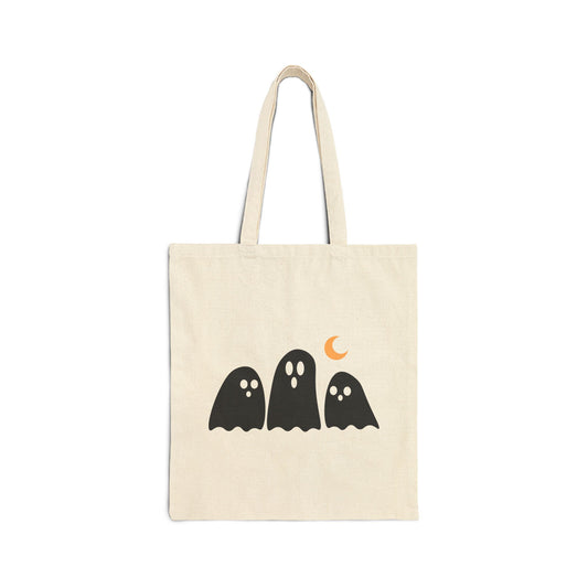 Halloween-Themed Cotton Canvas Tote Bag, Spooky Carry Bag, Pumpkin Tote, Ghost Print Bag, Fall Fashion Accessory, Eco-Friendly Gift