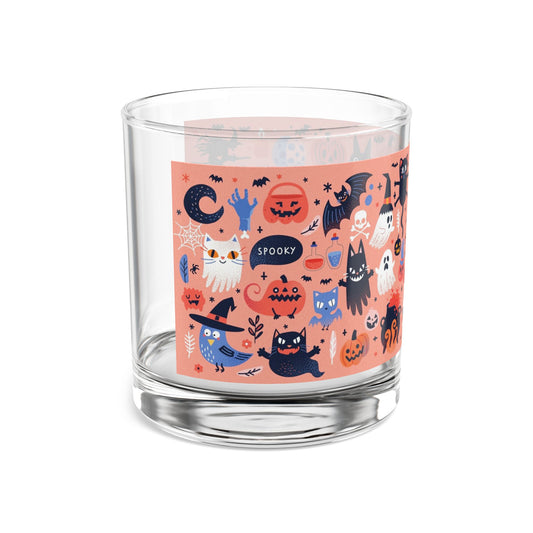 Halloween Themed Rocks Glass, Spooky Decor, Fun Party Drinkware, Unique Gift for Halloween, Cat Lover Glass