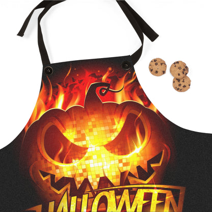 Halloween Party Apron with Fiery Pumpkin Design, Unique Gift for Chefs, Cooking Enthusiasts, Holiday Decor, Kitchen Celebration Supplies