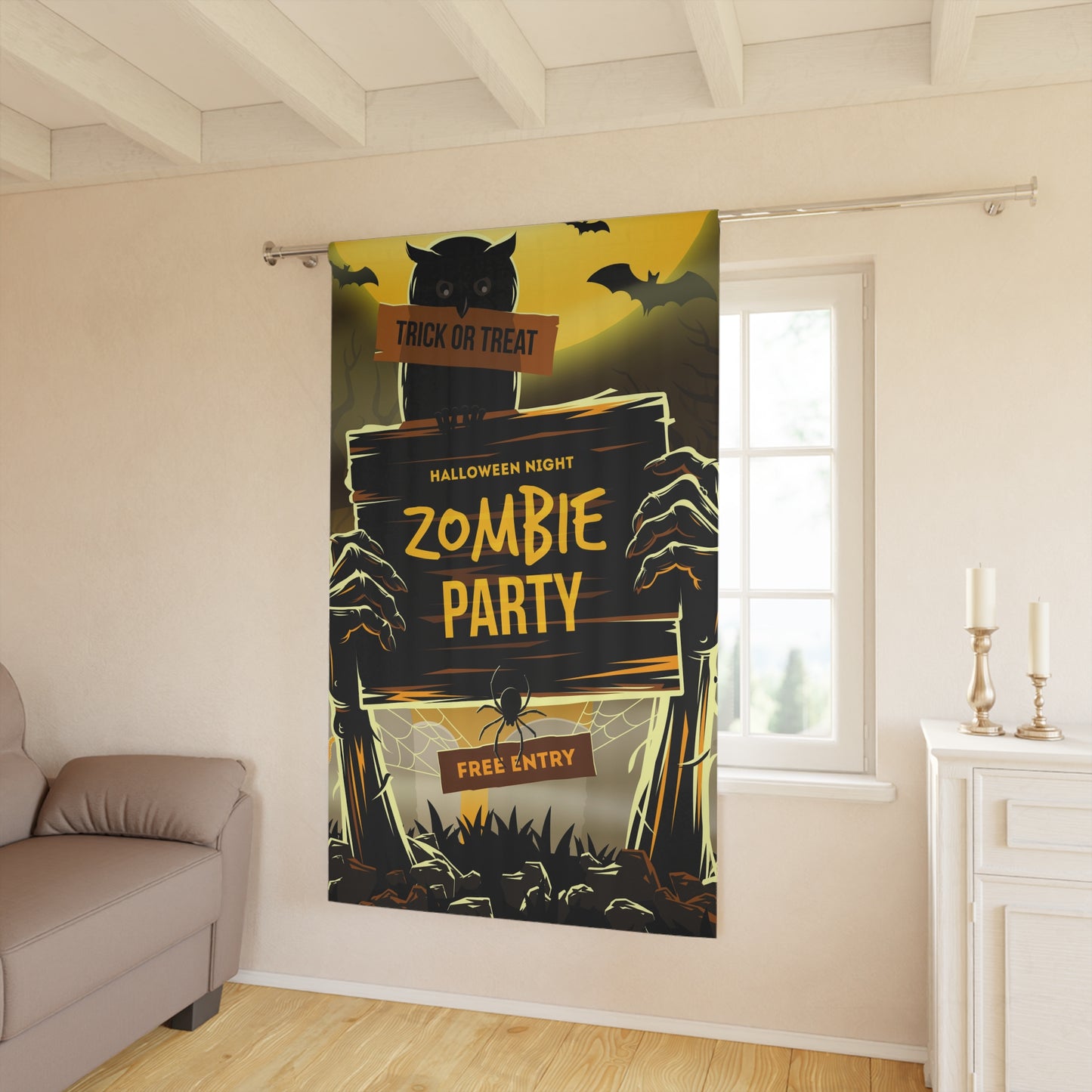 Halloween Zombie Party Window Curtain - Spooky Home Decor, Trick or Treat, Halloween Decor, Haunted House, Horror Theme