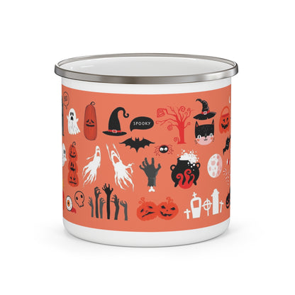 Halloween Enamel Camping Mug, Spooky Mug, Camping Gear, Outdoor Mug, Fall Decor
