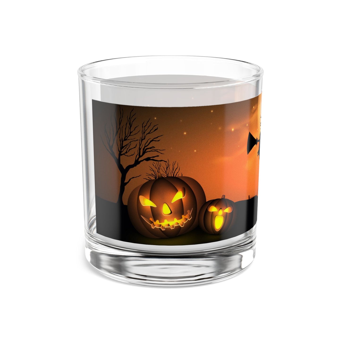 Halloween Themed Rocks Glass - Spooky Witch and Pumpkin Design, Festive Glassware for Parties, Fall Decor, Unique Gift