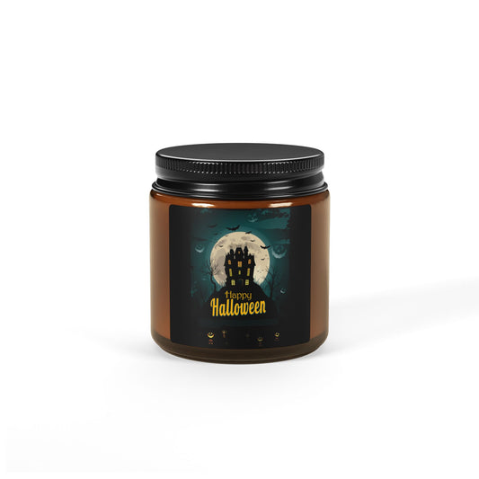 Halloween Scented Soy Candle, Aromatic Amber Jar, Fall Decor, Spooky Gift, Eco-Friendly, Home Fragrance
