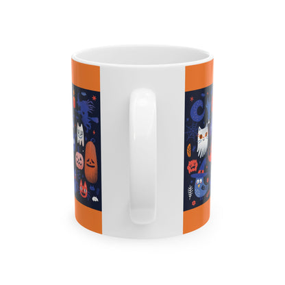 Halloween Themed Ceramic Mug with Spooky Designs, Trick or Treat Coffee Cup, Festive Drinkware for Halloween, Cute Ghost and Pumpkin
