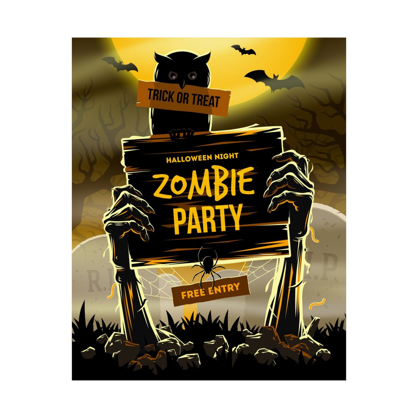 Zombie Party Halloween Poster, Matte Vertical Halloween Decor, Spooky Home Decor, Trick or Treat Wall Art, Halloween Party Decorations