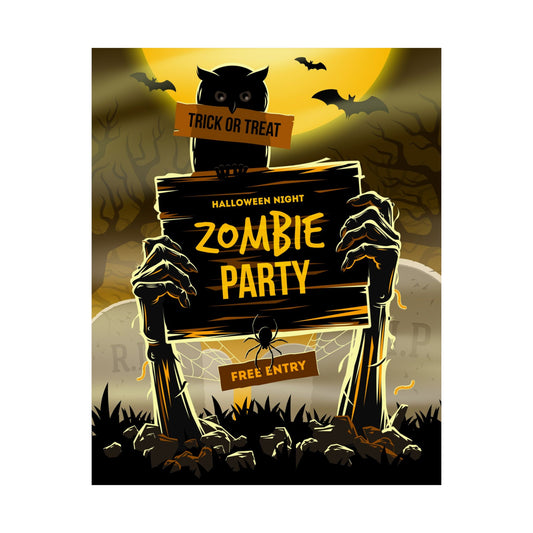 Zombie Party Halloween Poster, Matte Vertical Halloween Decor, Spooky Home Decor, Trick or Treat Wall Art, Halloween Party Decorations