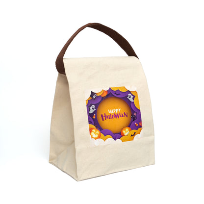 Halloween Canvas Lunch Bag with Strap, Spooky Lunch Tote, Reusable Bag, Fall Picnic Accessory, Trick or Treat Bag, Eco-Friendly Storage