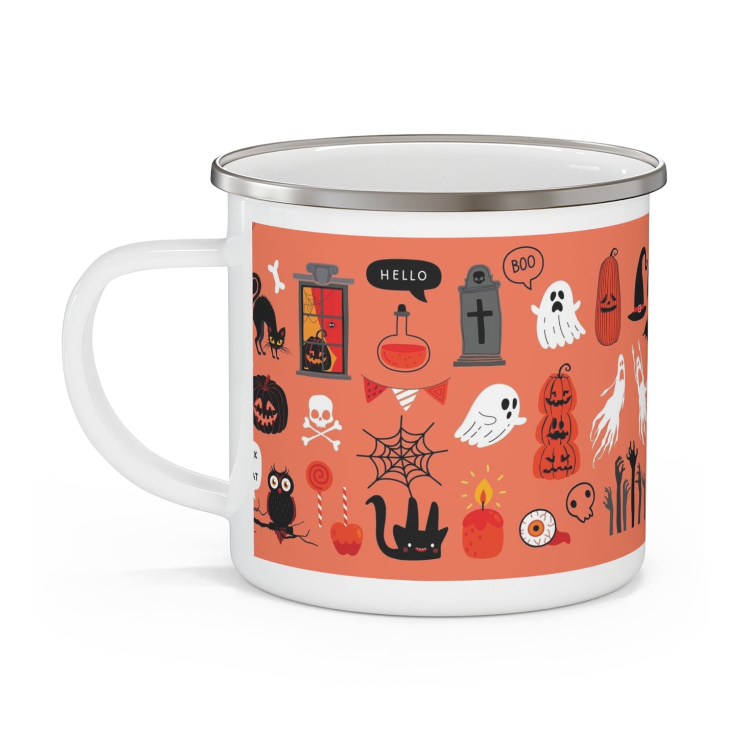 Halloween Enamel Camping Mug, Spooky Mug, Camping Gear, Outdoor Mug, Fall Decor