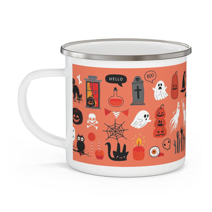 Halloween Enamel Camping Mug, Spooky Mug, Camping Gear, Outdoor Mug, Fall Decor
