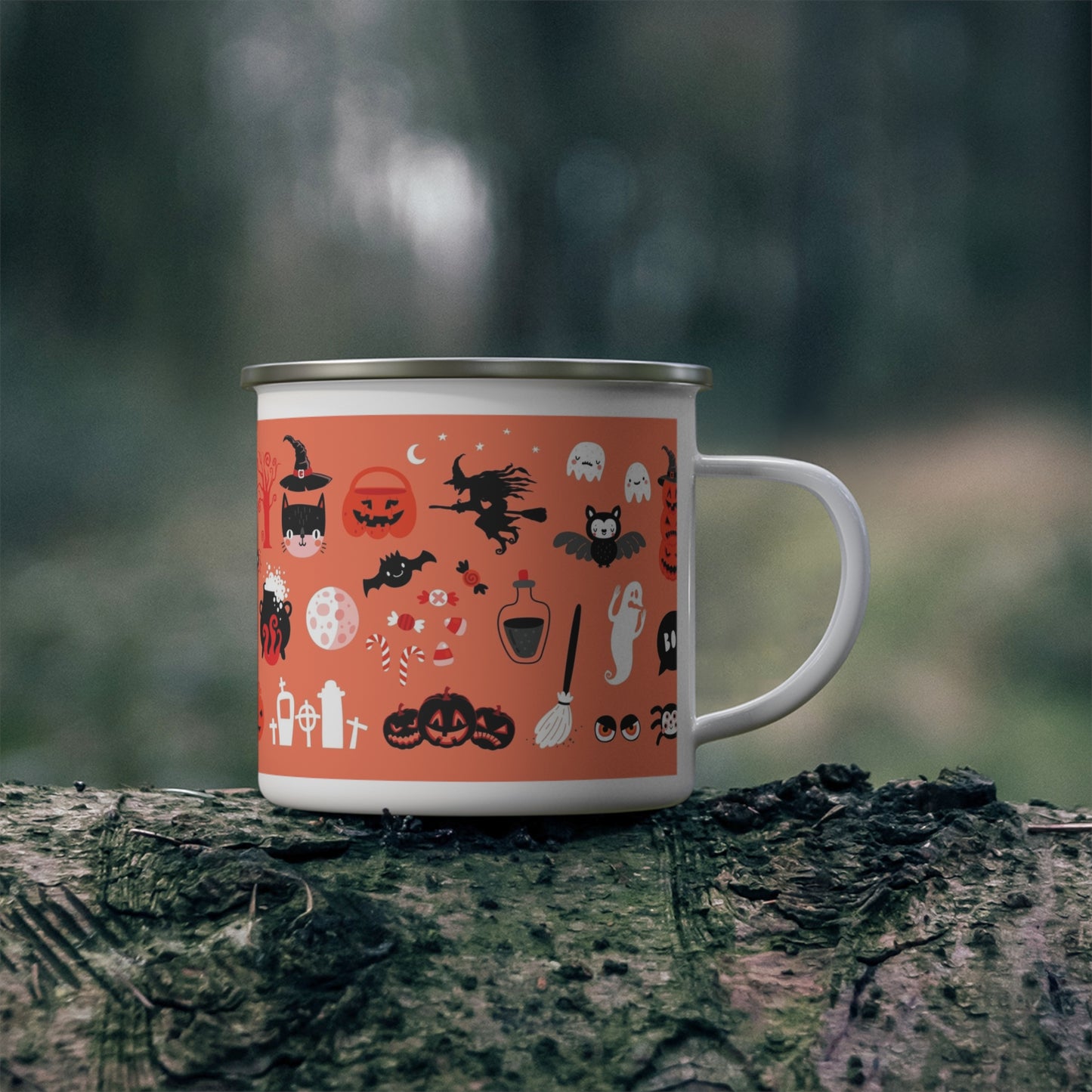 Halloween Enamel Camping Mug, Spooky Mug, Camping Gear, Outdoor Mug, Fall Decor