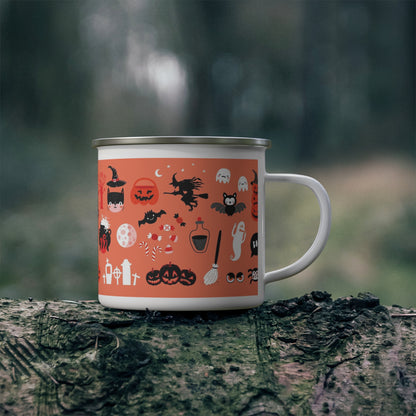 Halloween Enamel Camping Mug, Spooky Mug, Camping Gear, Outdoor Mug, Fall Decor