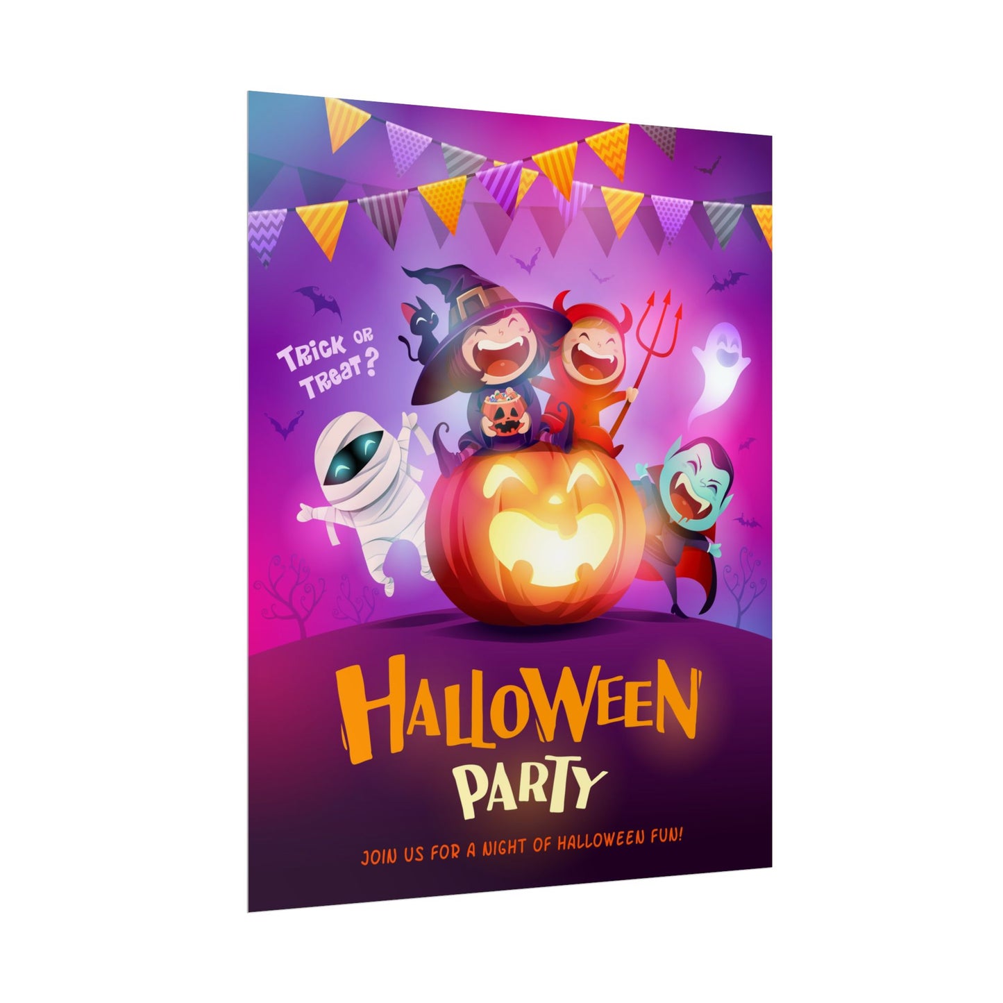 Halloween Party Rolled Poster, Spooky Wall Art for Kids, Halloween Decorations, Trick or Treat Decor, Fun Holiday Poster