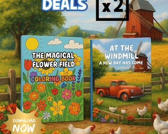 2-Book Nature Coloring Bundle for Kids – Flowers and Countryside Windmill Themes – Calming Activity Set for Ages 4–8